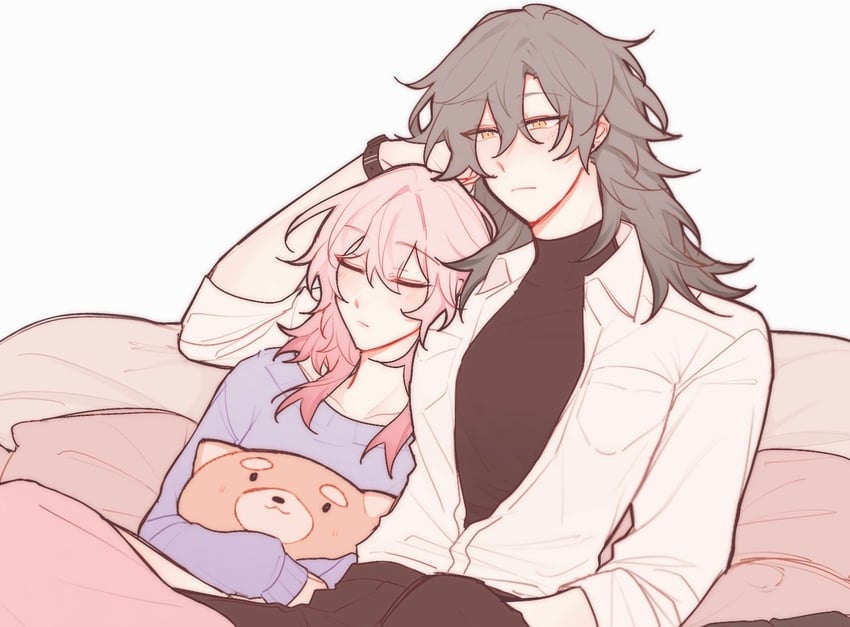 trailblazer, stelle, and march 7th (honkai and 1 more) drawn by riejiu