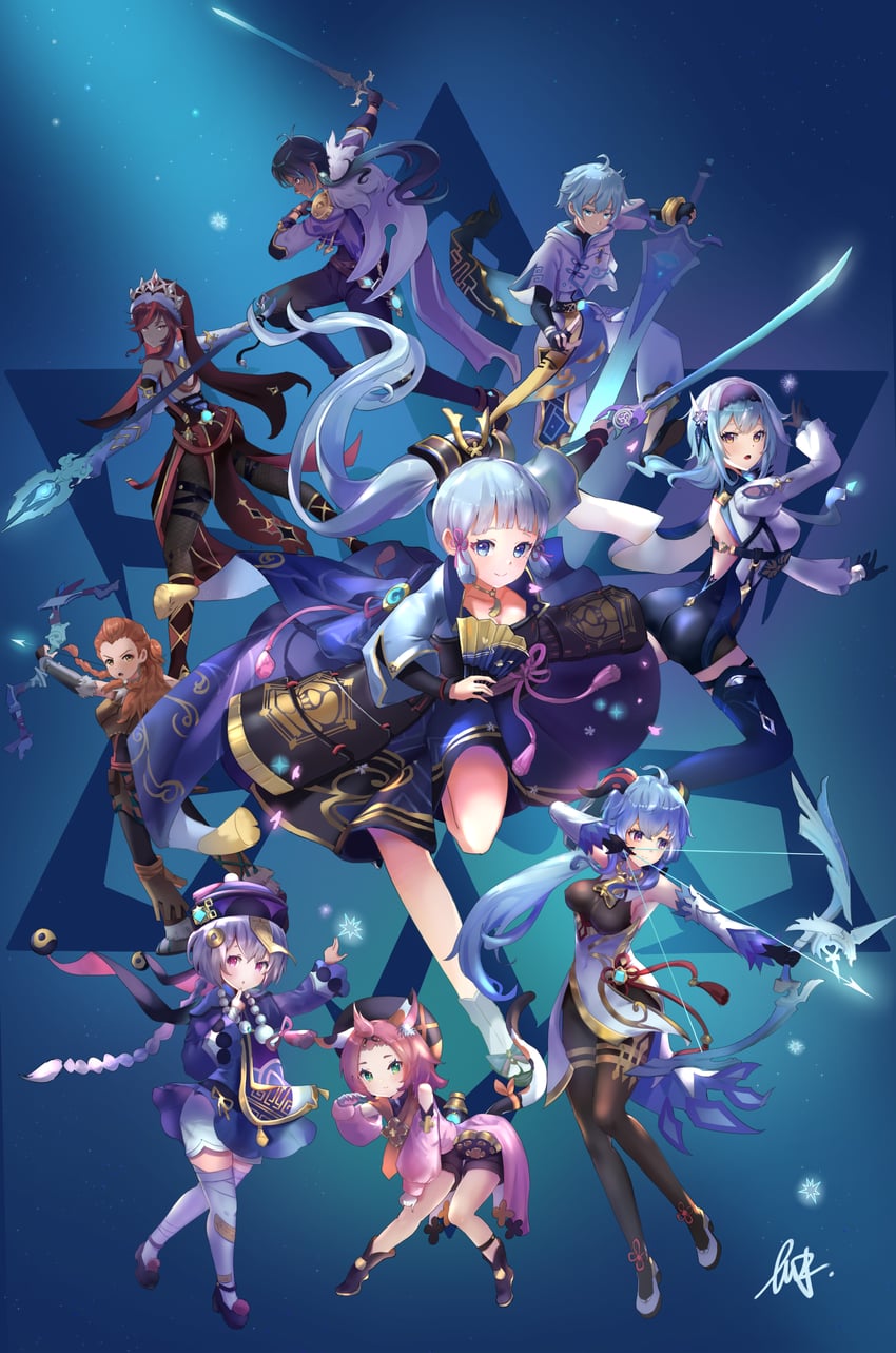 ganyu, kamisato ayaka, eula, qiqi, kaeya, and 4 more (genshin impact and 2 more) drawn by northman48