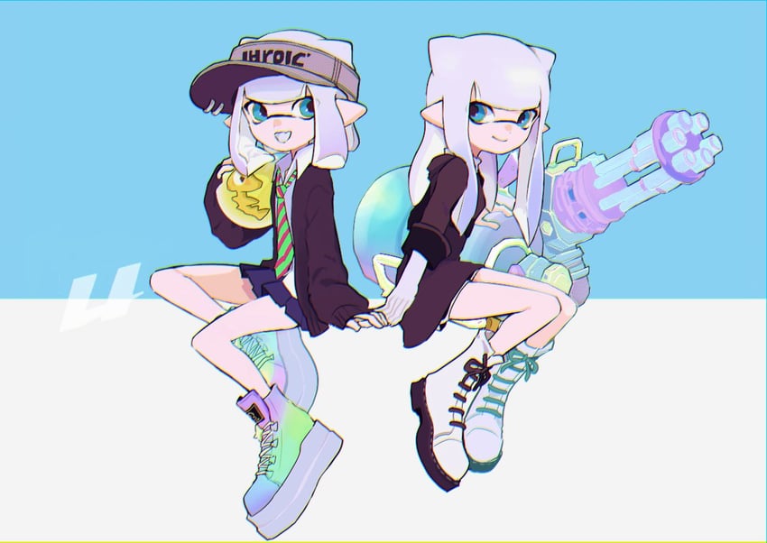 inkling player character and inkling girl (splatoon) drawn by imaikuy0