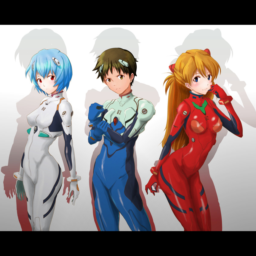souryuu asuka langley, ayanami rei, and ikari shinji (neon genesis evangelion) drawn by zielgigas