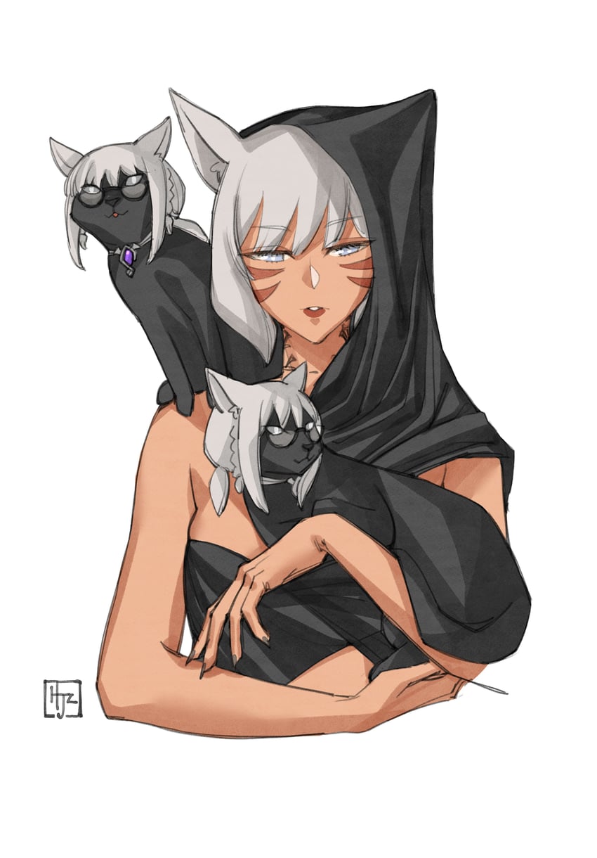 warrior of light and y'shtola rhul (final fantasy and 1 more) drawn by hjz_(artemi)