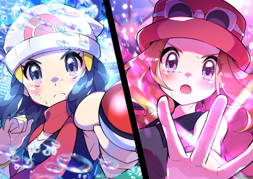 dawn and serena (pokemon and 2 more) drawn by pon_yui