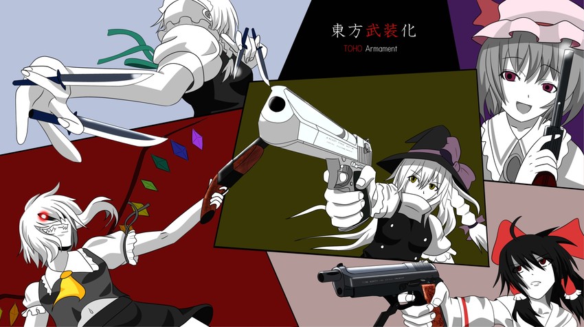 hakurei reimu, kirisame marisa, remilia scarlet, flandre scarlet, and izayoi sakuya (touhou) drawn by tomon_(slash0410)