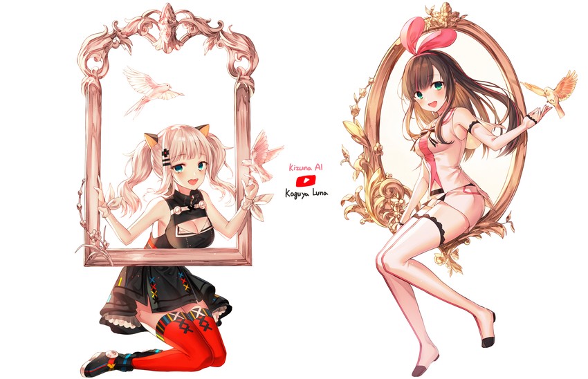 kizuna ai and kaguya luna (kizuna ai inc. and 2 more) drawn by kh_(kh_1128)