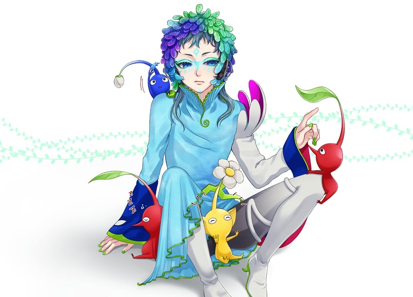 red pikmin, yellow pikmin, blue pikmin, and raqio (pikmin and 1 more) drawn by yuyht1758