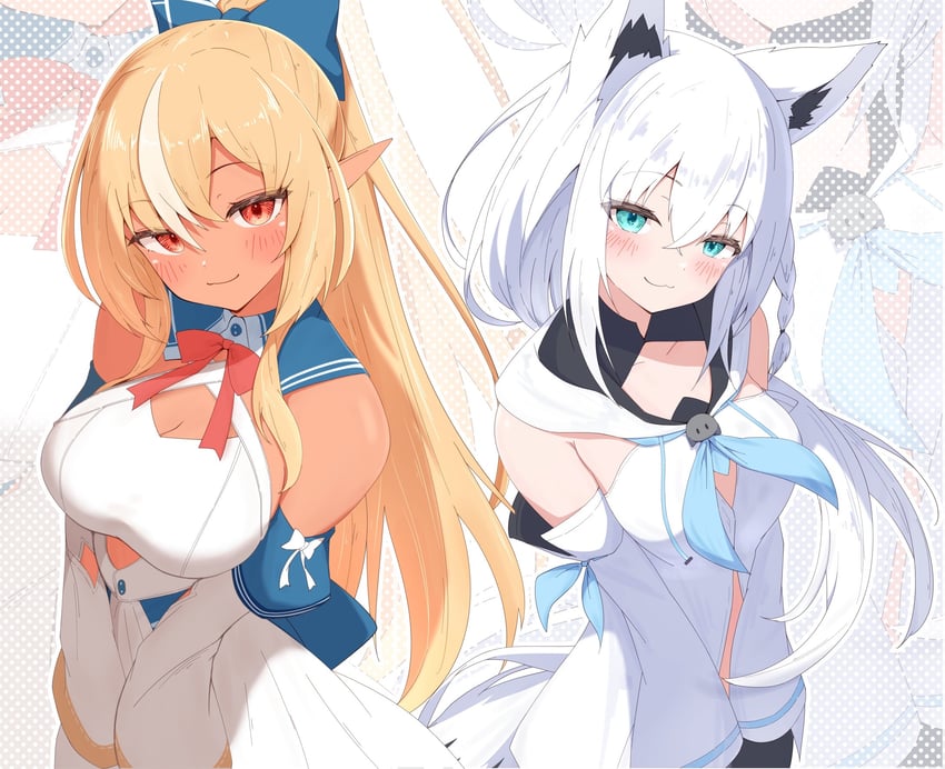shirakami fubuki and shiranui flare (hololive) drawn by sen_(sen42724788)