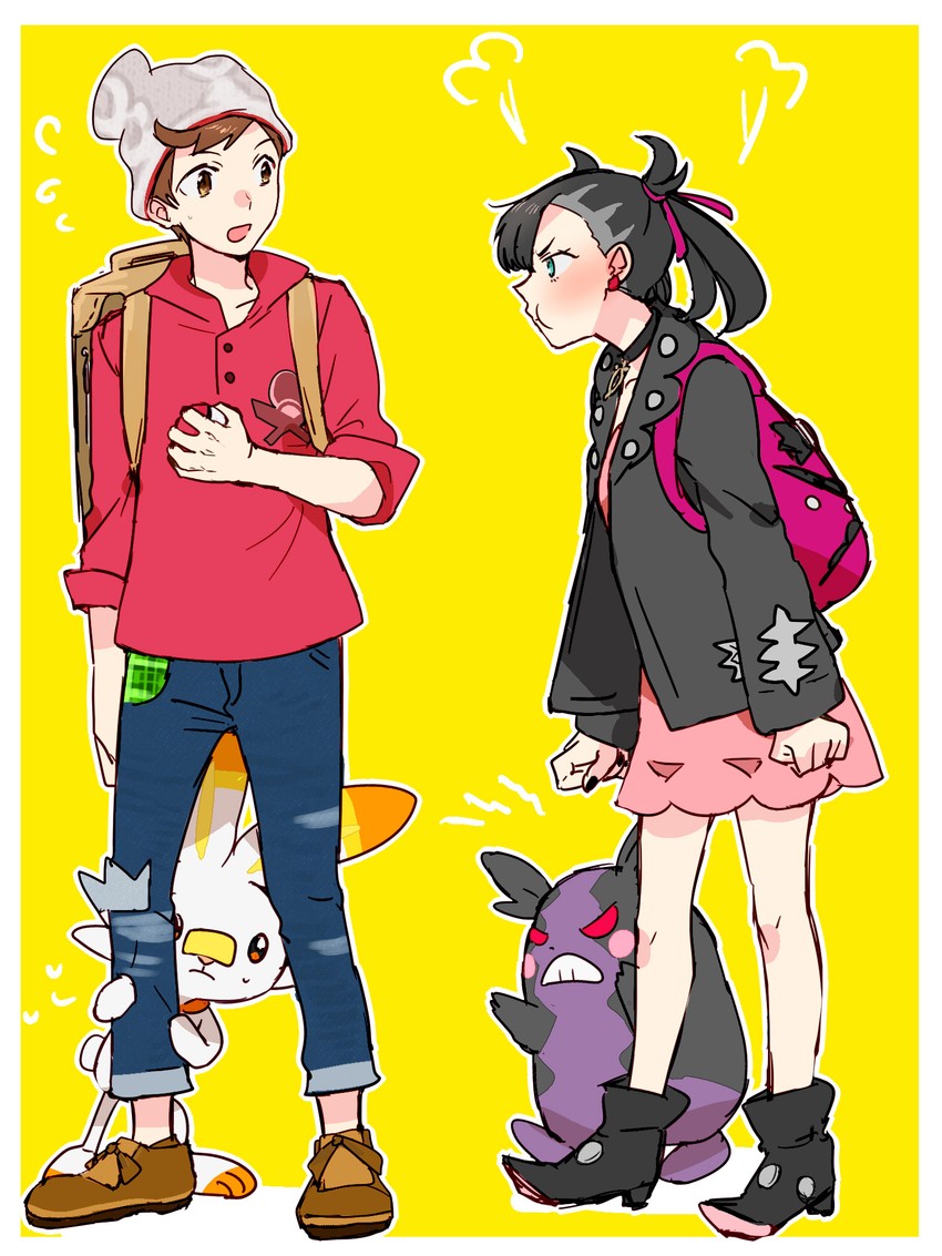 marnie, morpeko, scorbunny, and victor (pokemon and 1 more) drawn by hinata_(ryohinata)