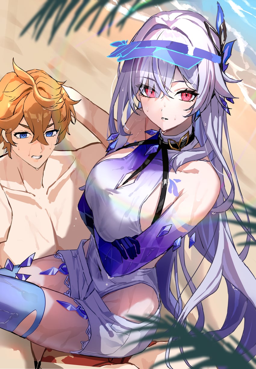 tartaglia and skirk (genshin impact) drawn by uuroncha