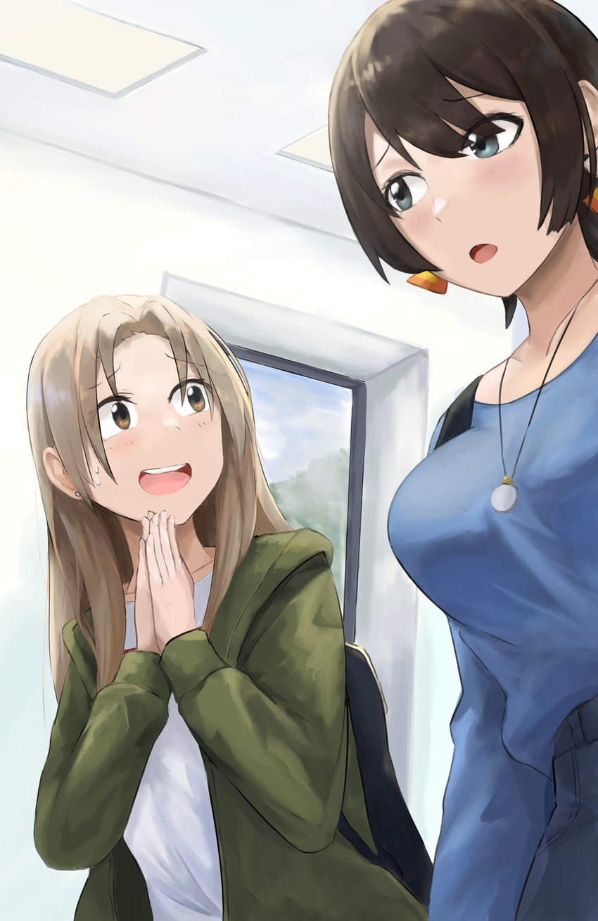 inuzuka miwa and sawatari saeko (tsukiatte agetemo ii kana) drawn by omeletricetaro3