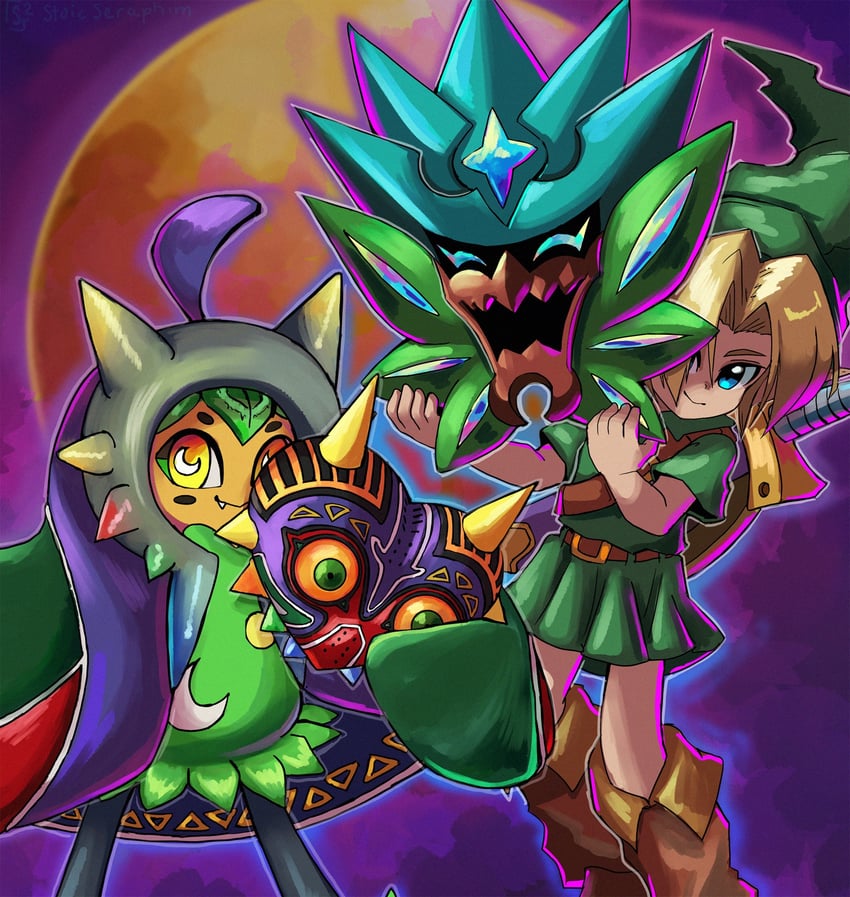 link, young link, ogerpon, and majora (pokemon and 2 more) drawn by stoic_seraphim
