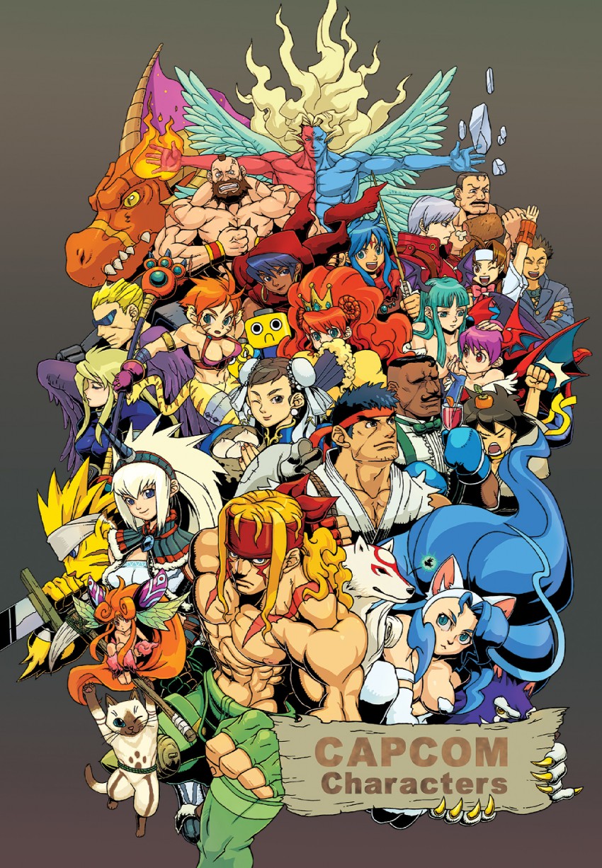 chun-li, morrigan aensland, monster hunter, lilith, dante, and 23 more (street fighter and 22 more) drawn by torashiro_eiji