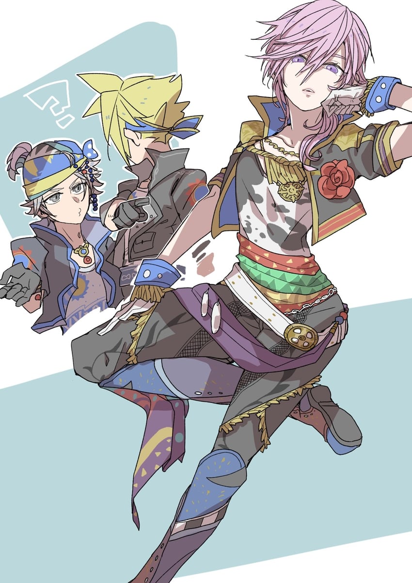 cloud strife, lightning farron, and locke cole (final fantasy and 5 more) drawn by oshibainoticket