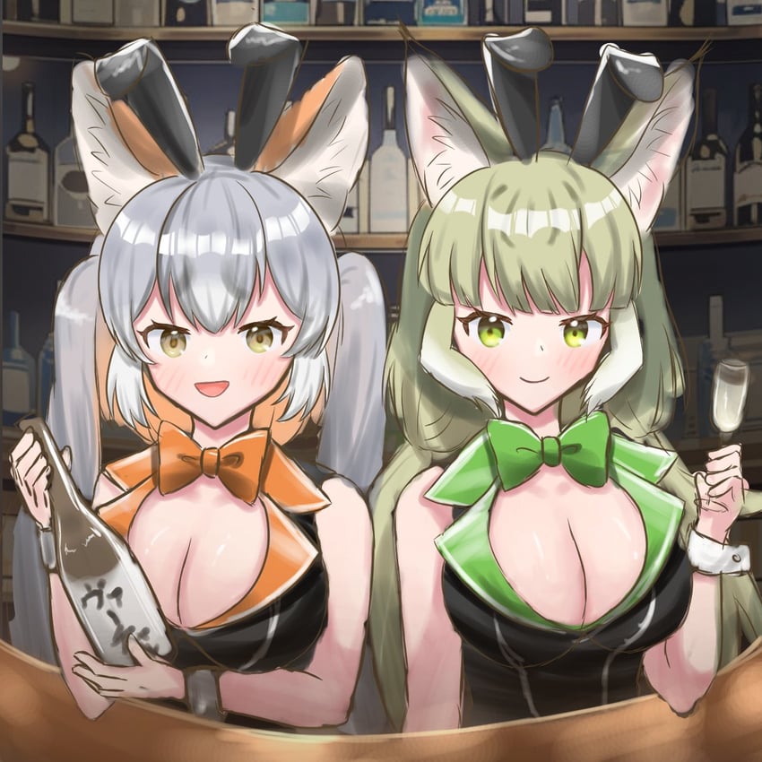 island fox and jungle cat (kemono friends and 1 more) drawn by shirotsu116478
