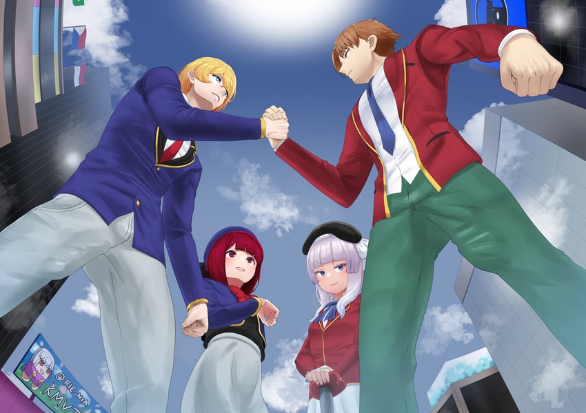 arima kana, hoshino aquamarine, sakayanagi arisu, and ayanokouji kiyotaka (oshi no ko and 1 more) drawn by kmvt