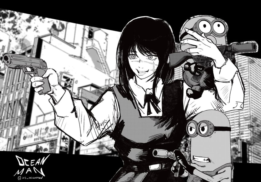yoru and minion (chainsaw man and 2 more) drawn by ocean_man_(artist)