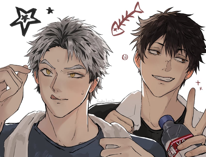 bokuto koutarou and kuroo tetsurou (haikyuu!!) drawn by freaka_loonyz