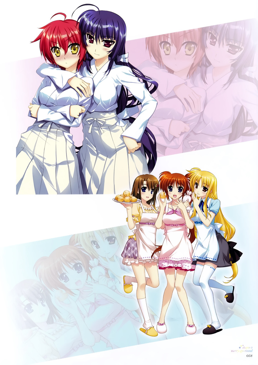fate testarossa, takamachi nanoha, yagami hayate, nove, and mikaya chevelle (lyrical nanoha and 1 more) drawn by fujima_takuya