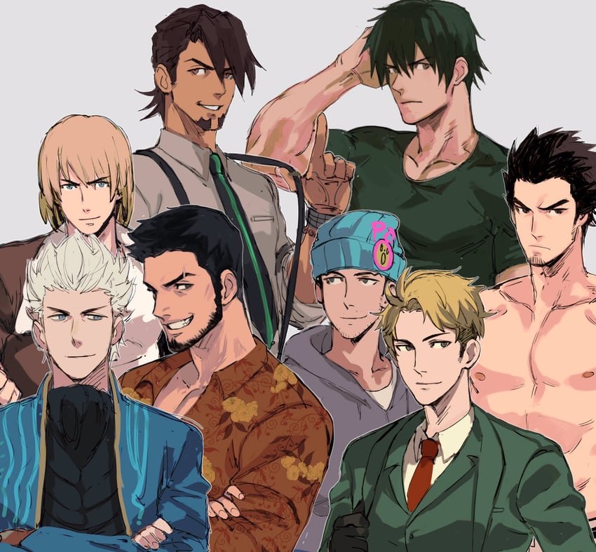 twilight, kaburagi t. kotetsu, phoenix wright, vergil, fushiguro touji, and 3 more (jujutsu kaisen and 12 more) drawn by tirtyturtle