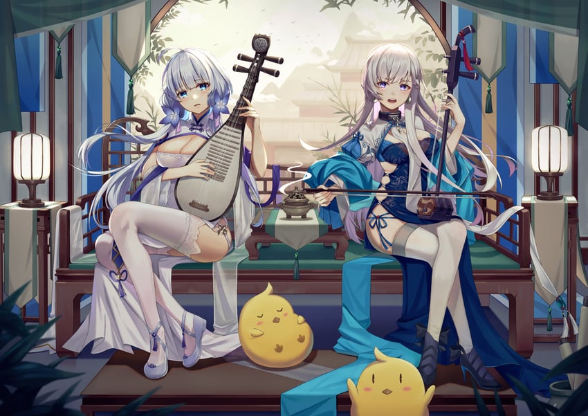 manjuu, belfast, and illustrious (azur lane) drawn by calder_(pixiv3698273)