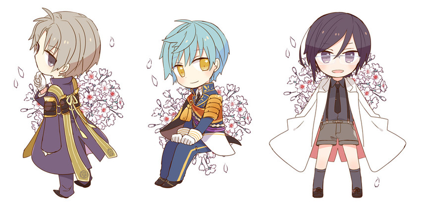 yagen toushirou, ichigo hitofuri, and heshikiri hasebe (touken ranbu) drawn by yoshiki