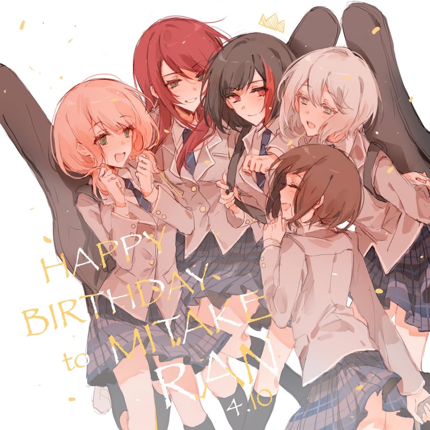 mitake ran, aoba moca, uehara himari, udagawa tomoe, and hazawa tsugumi (bang dream!) drawn by m_omoo