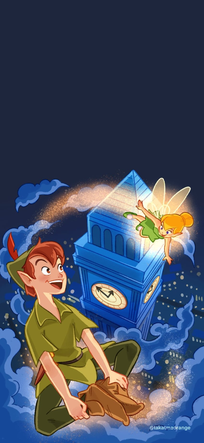 tinker bell and peter pan (walt disney's peter pan) drawn by takatmaorange