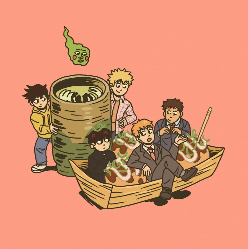 kageyama shigeo, reigen arataka, kageyama ritsu, ekubo, hanazawa teruki, and 1 more (mob psycho 100) drawn by aalexfletcher