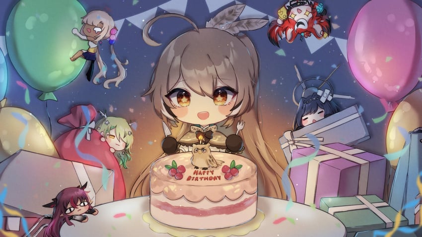 ouro kronii, nanashi mumei, hakos baelz, ceres fauna, irys, and 1 more (hololive and 1 more) drawn by sleepy_bunsu