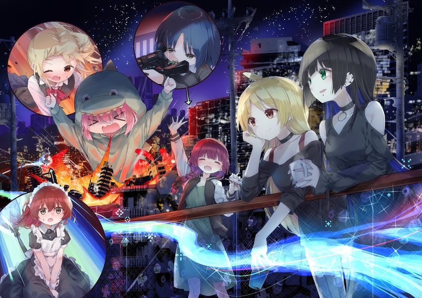 gotoh hitori, kita ikuyo, ijichi nijika, yamada ryo, hiroi kikuri, and 2 more (bocchi the rock!) drawn by kuroba_u