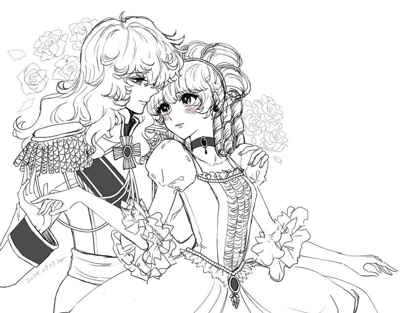 oscar francois de jarjayes and rosalie lamorliere (versailles no bara) drawn by emeame_k