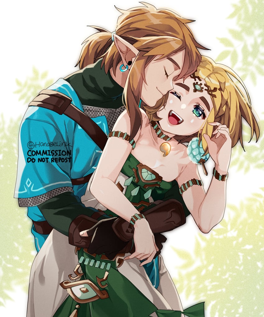 link and princess zelda (the legend of zelda and 1 more) drawn by hanaberin