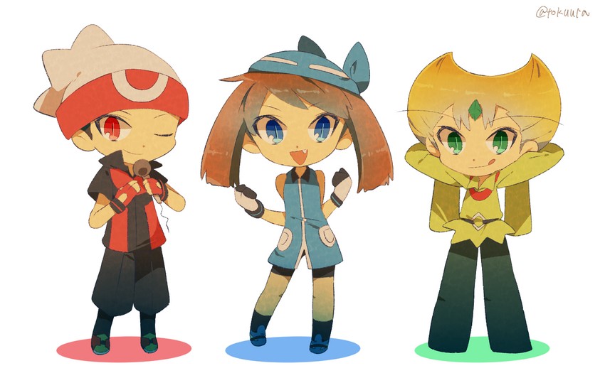 may, brendan, and emerald (pokemon and 1 more) drawn by tokuura