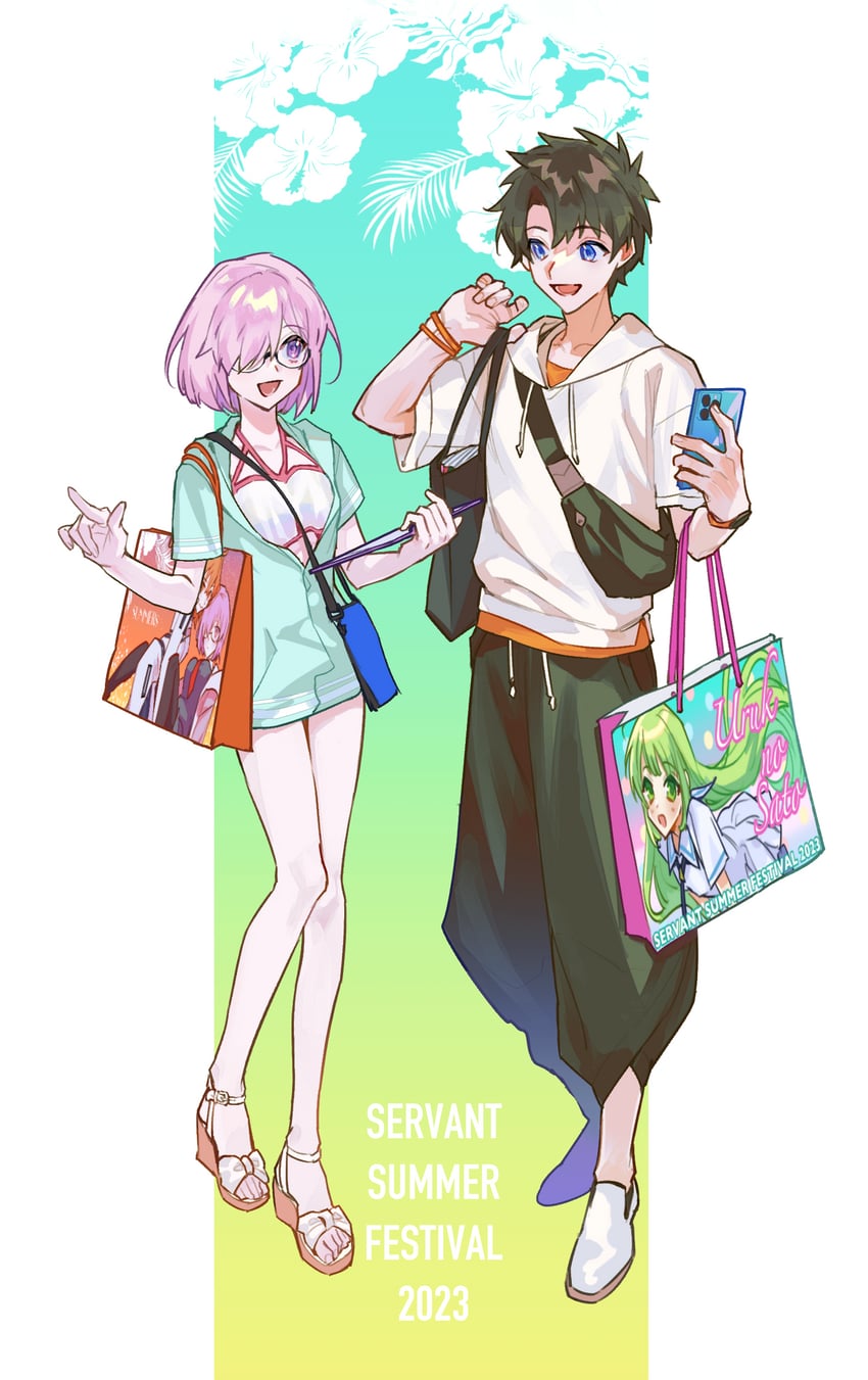 mash kyrielight, fujimaru ritsuka, and enkidu (fate and 2 more) drawn by soraharu_(mojatta)