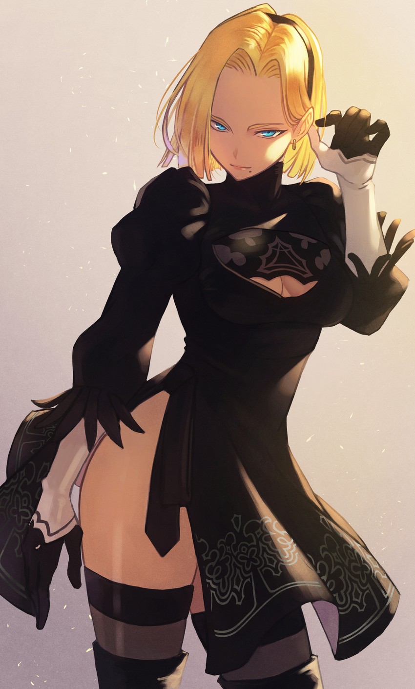 2b and android 18 (dragon ball and 3 more) drawn by hara_kenshi