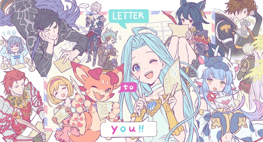 djeeta, vikala, sandalphon, lyria, vyrn, and 7 more (granblue fantasy) drawn by minaba_hideo