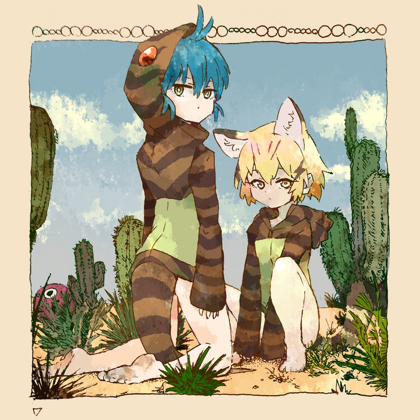 tsuchinoko, sand cat, and cellien (kemono friends) drawn by toosk