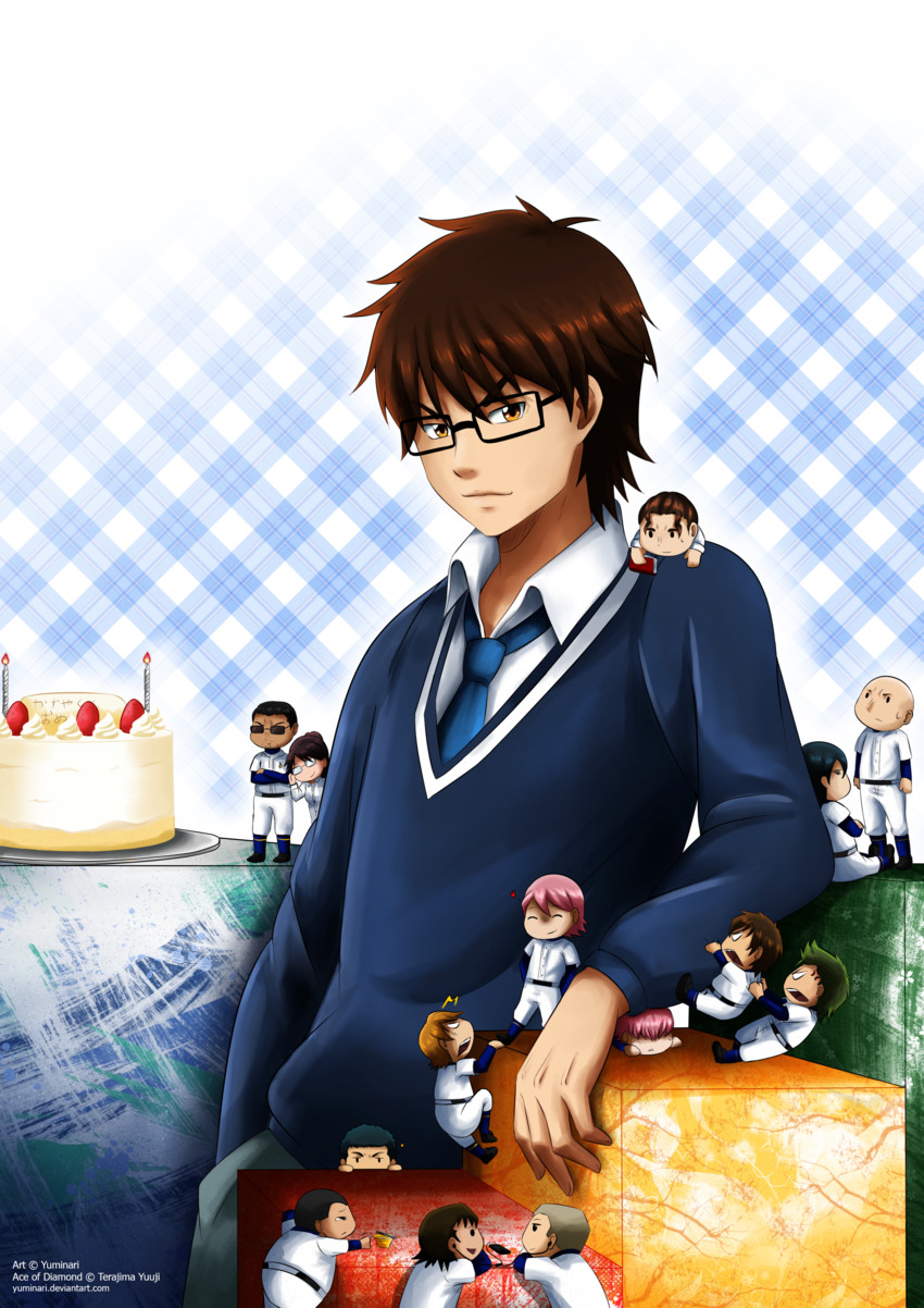 miyuki kazuya, sawamura eijun, furuya satoru, kominato haruichi, takigawa chris yuu, and 7 more (ace of diamond) drawn by yuminari