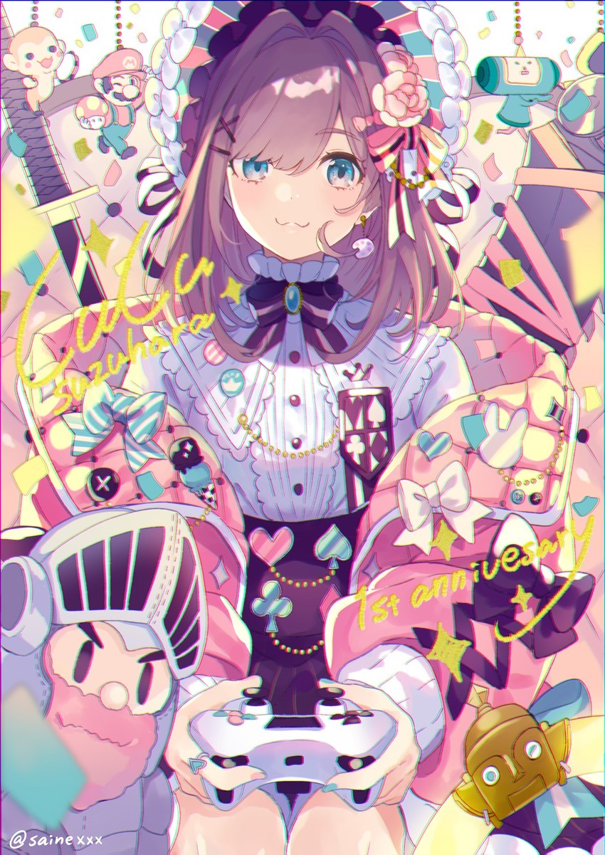 mario, suzuhara lulu, ring, sir arthur, the prince, and 1 more (nijisanji and 6 more) drawn by saine