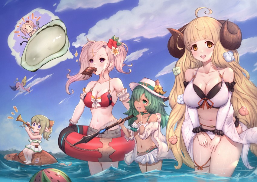 anila, amira, kolulu, mimlememel, azrael, and 1 more (granblue fantasy) drawn by uneg