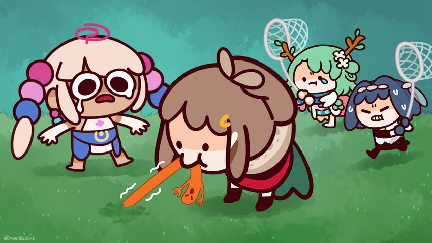 ouro kronii, nanashi mumei, ceres fauna, tsukumo sana, and yatagarasu (hololive and 1 more) drawn by keenbiscuit