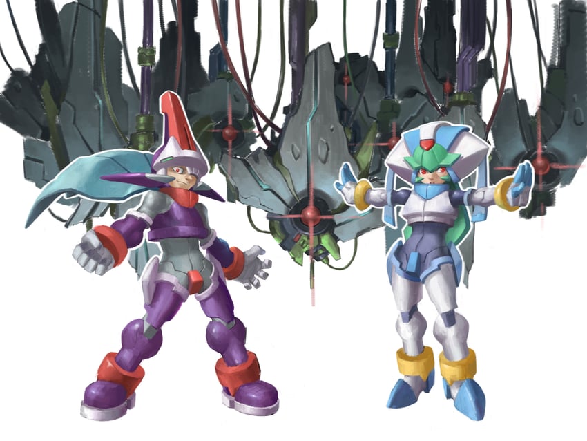 pandora, model w, and prometheus (mega man and 1 more) drawn by nzx78
