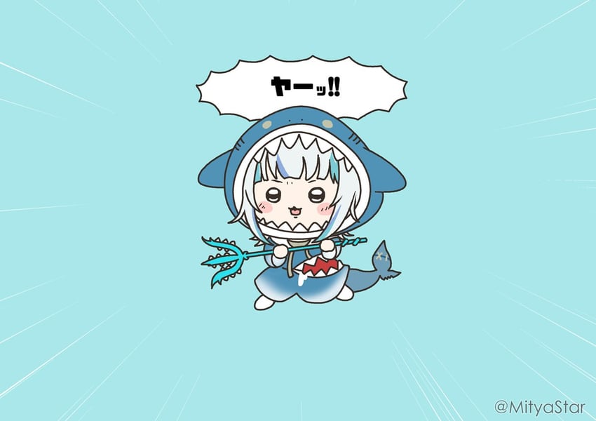 gawr gura (hololive and 1 more) drawn by mitya