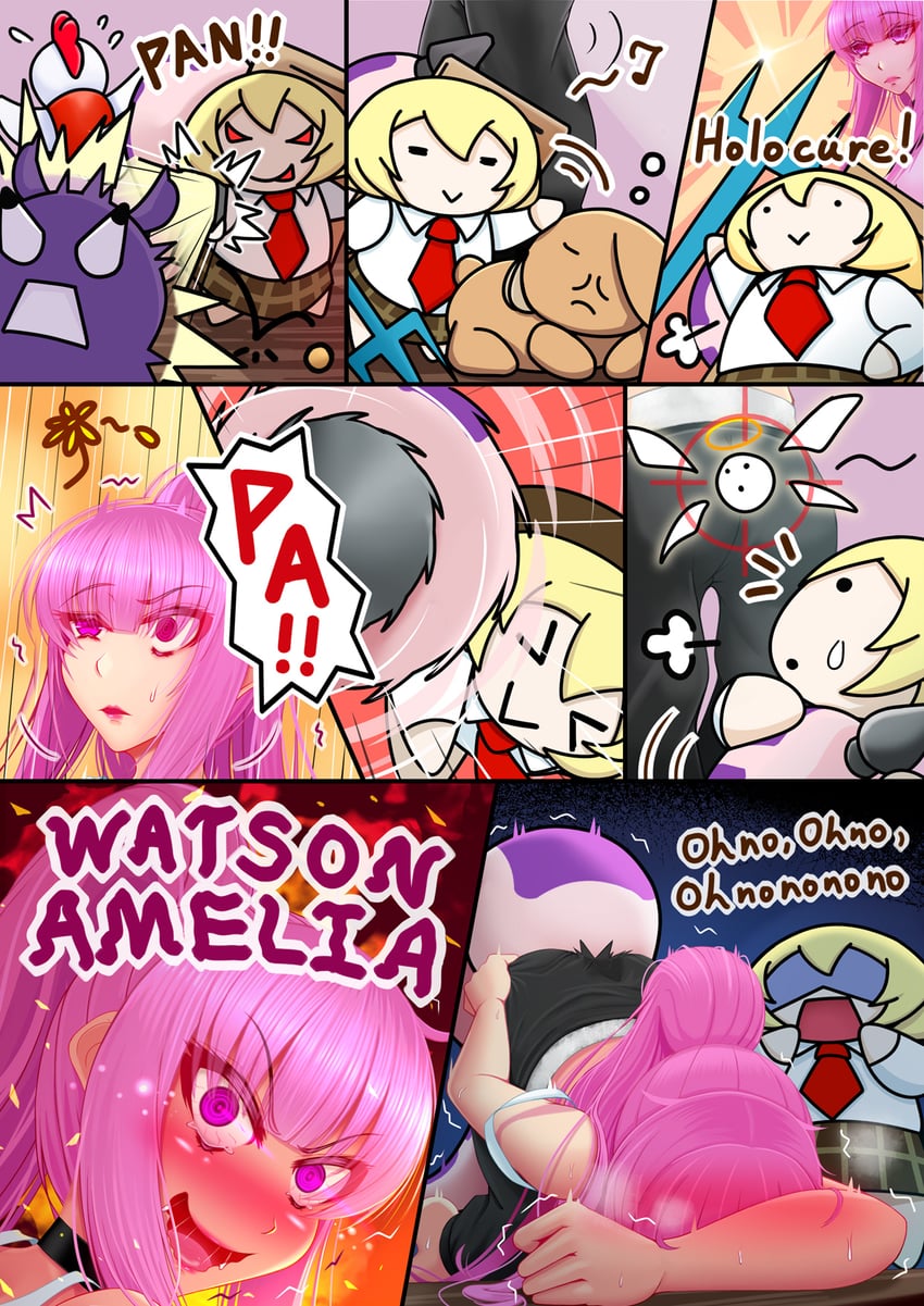mori calliope, watson amelia, bubba, and kfp employee (hololive and 2 more) drawn by oldlim