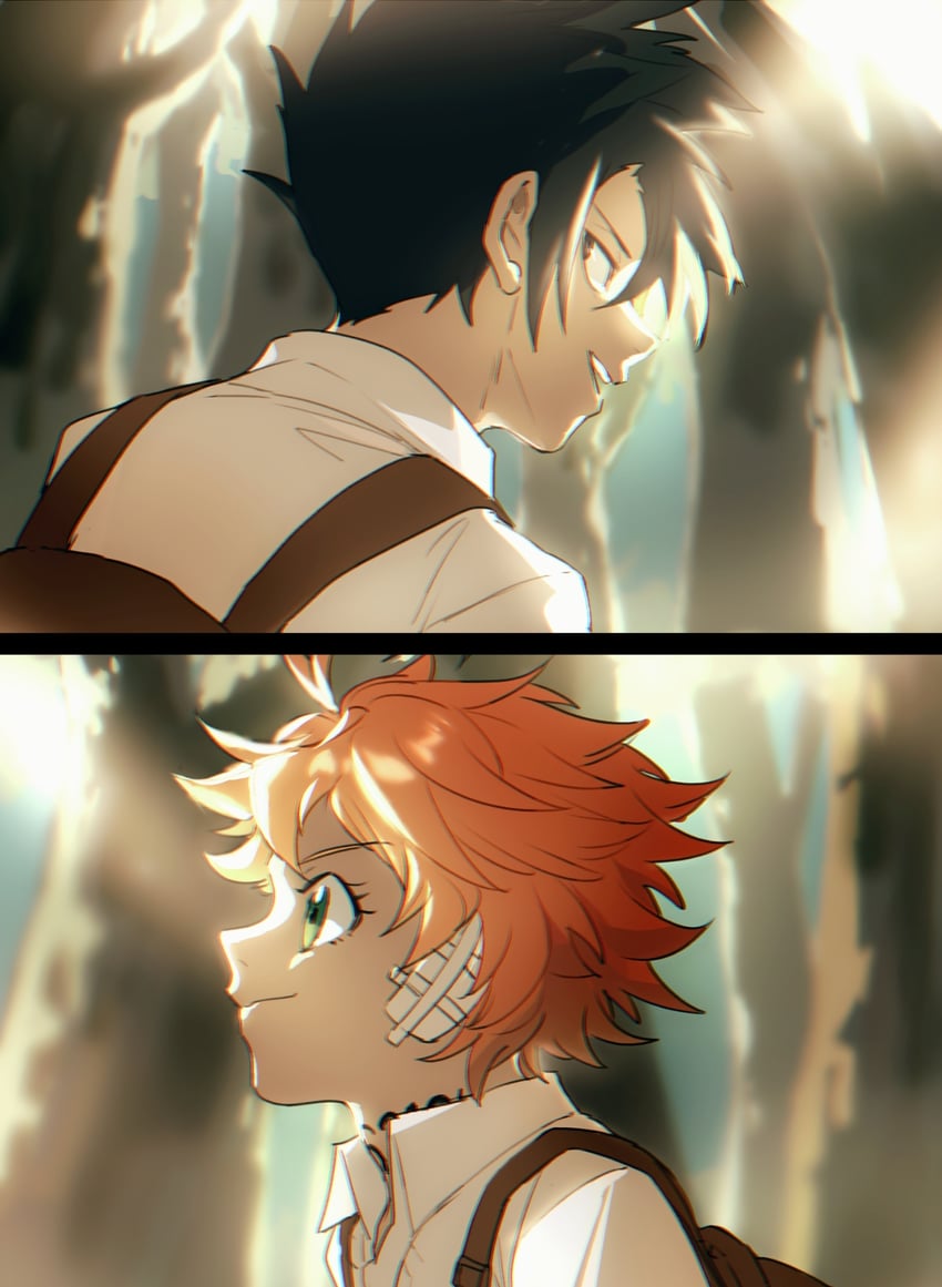 emma and ray (yakusoku no neverland) drawn by qin_(7833198)