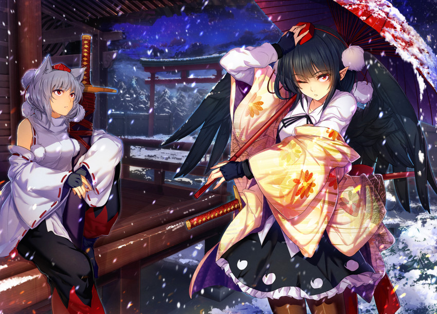 shameimaru aya and inubashiri momiji (touhou) drawn by cibo_(killy)