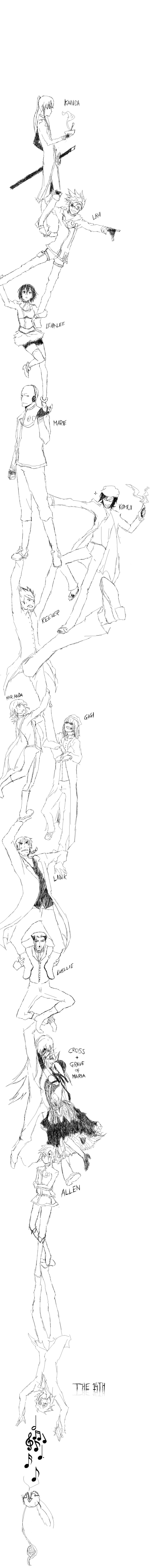 lenalee lee, allen walker, kanda yuu, lavi, miranda lotto, and 7 more (durarara!! and 1 more) drawn by crazynachos