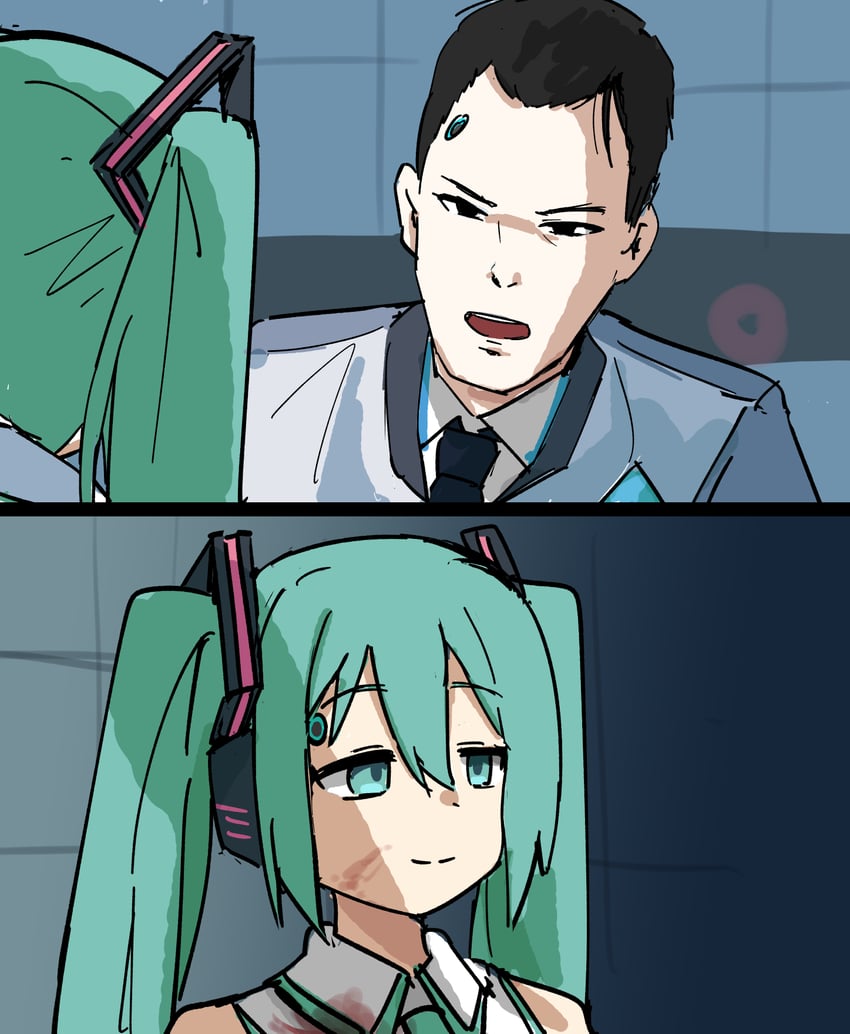 hatsune miku and connor (vocaloid and 1 more) drawn by tenten_(chan4545)
