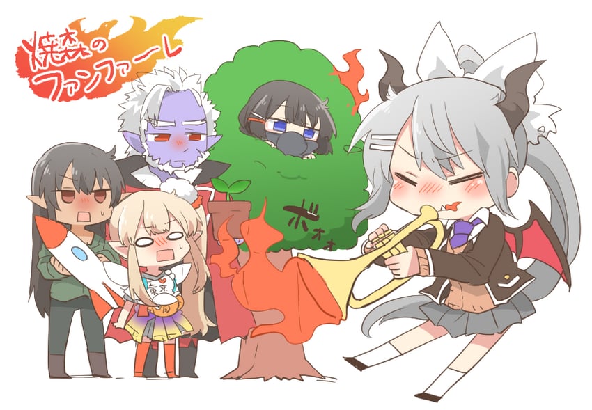 tsukino mito, higuchi kaede, gilzaren iii, elu, and yamikumo kerin (nijisanji and 1 more) drawn by rebecca_(keinelove)