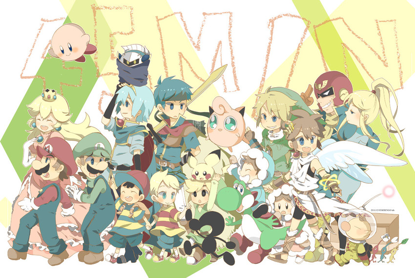 link, kirby, princess peach, samus aran, mario, and 17 more (pokemon and 19 more) drawn by popupopo