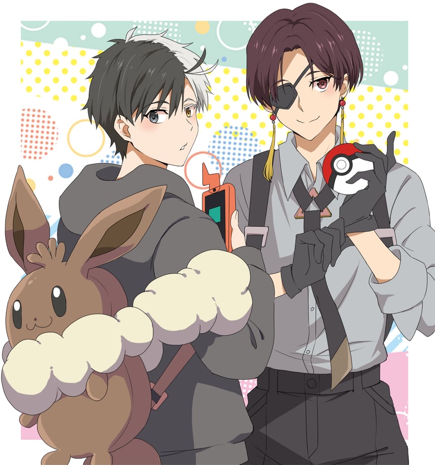 eevee, sakura haruka, and suo hayato (pokemon and 1 more) drawn by masako_(sabotage-mode)